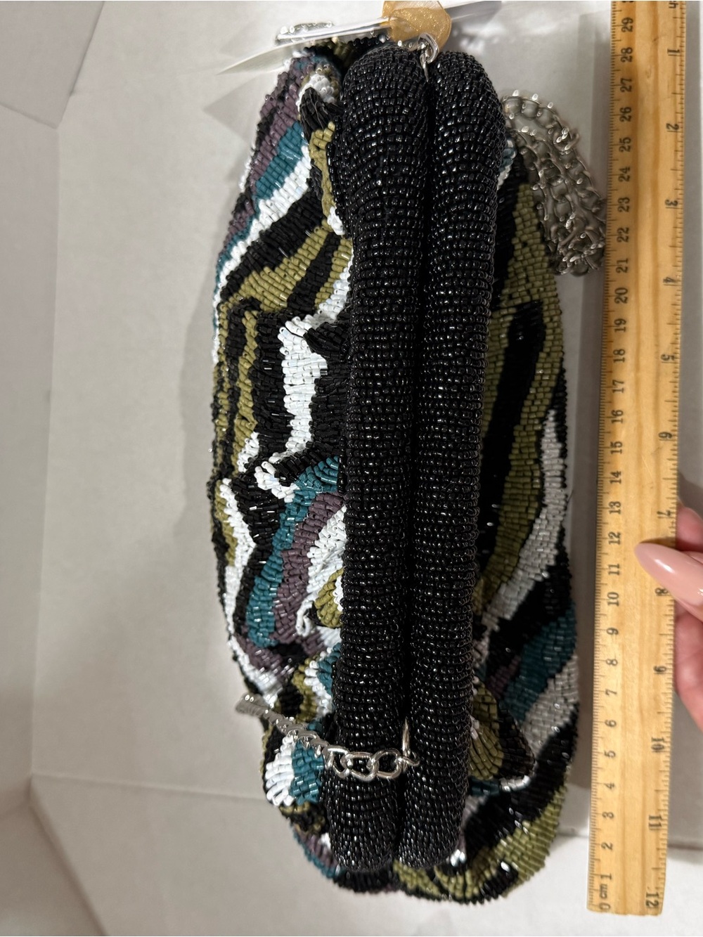 New RARE Zebra Fully Beaded Bold Colors Stripe Clutch Purse Clasp Unique - Picture 3 of 8